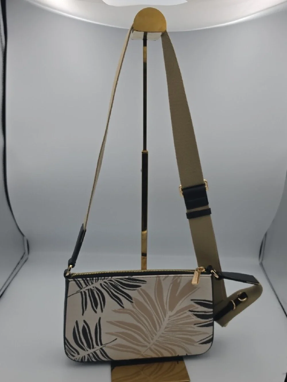 Michael Kors Beige Black Tropical-Print Crossbody Bag